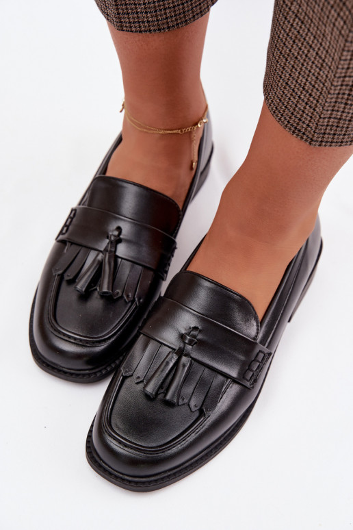 mocasines de mujer Eko Piel con flecos de color negro Galera