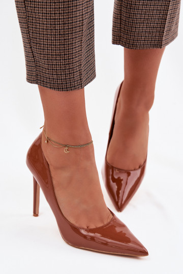 con efecto barniz zapatos de tacón alto de cuero ecológico color marrón Jonira