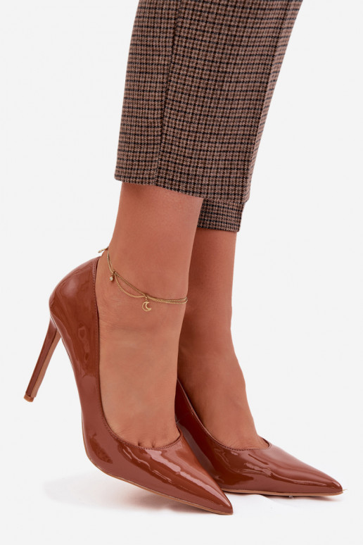 con efecto barniz zapatos de tacón alto de cuero ecológico color marrón Jonira