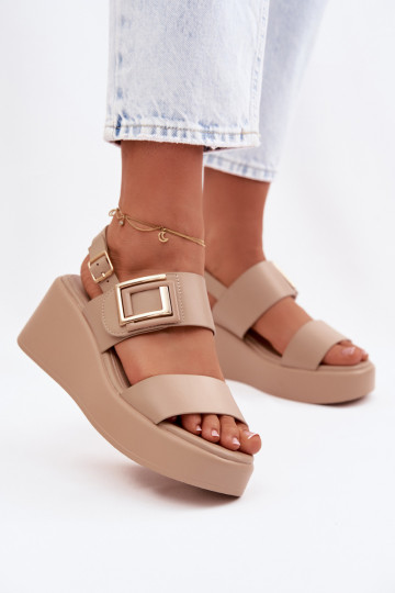 Sandalias de mujer con una plataforma Con decoraciones Detalem beige Nelira 2
