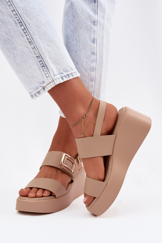 Sandalias de mujer con una plataforma Con decoraciones Detalem beige Nelira