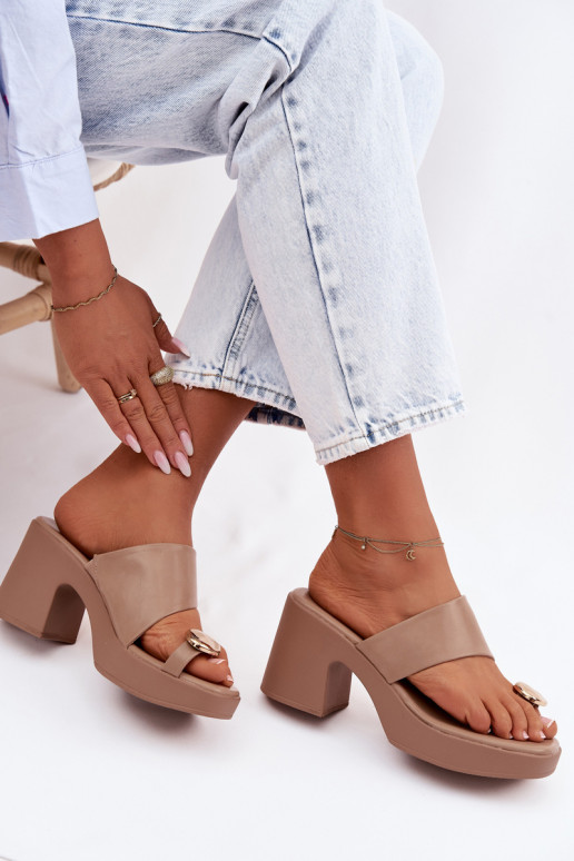 zapatillas de mujer Activado SłupkoAym Obcasie Ze color doradom Detalem beige Sinora