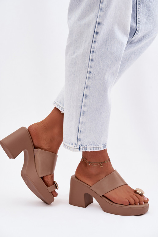 zapatillas de mujer Activado SłupkoAym Obcasie Ze color doradom Detalem beige Sinora