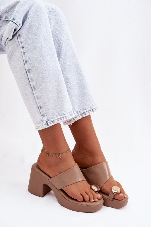 zapatillas de mujer Activado SłupkoAym Obcasie Ze color doradom Detalem beige Sinora