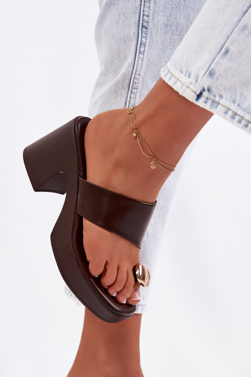 zapatillas de mujer Activado SłupkoAym Obcasie Ze color doradom Detalem CzekoladoAe Sinora