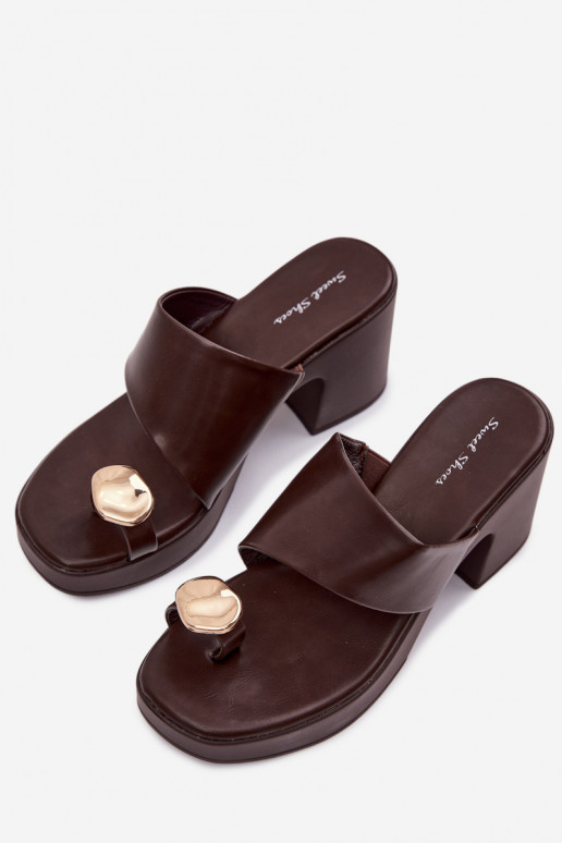 zapatillas de mujer Activado SłupkoAym Obcasie Ze color doradom Detalem CzekoladoAe Sinora