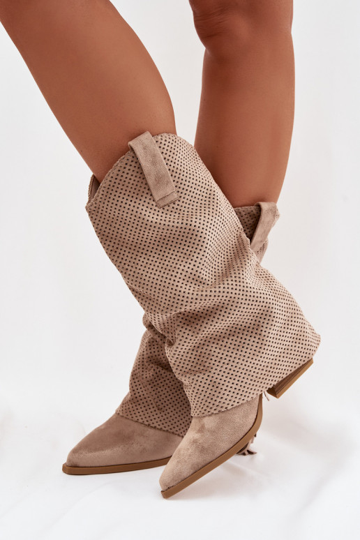 botas estilo vaquero con flecos con tacones beige Pireya