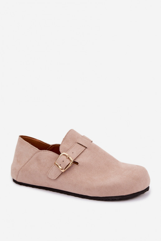 zapatos Femenino de gamuza ecológicaoAe con hebillas doradas beige Ismora