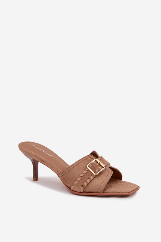 zapatillas de mujer con tacones finos con correas I Złotą con hebillas beige Jelira