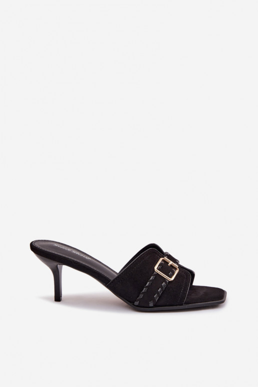 zapatillas de mujer con tacones finos con correas I Złotą con hebillas de color negro Jelira