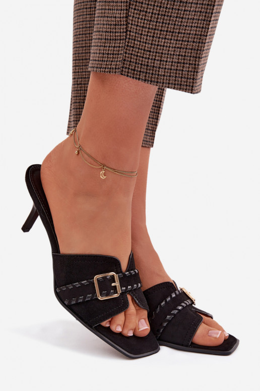 zapatillas de mujer con tacones finos con correas I Złotą con hebillas de color negro Jelira