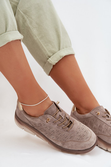 Zapatillas deportivas de mujer con elementos calados Sergio Leone SP-002 color marrón 2