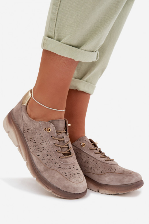 Zapatillas deportivas de mujer con elementos calados Sergio Leone SP-002 color marrón