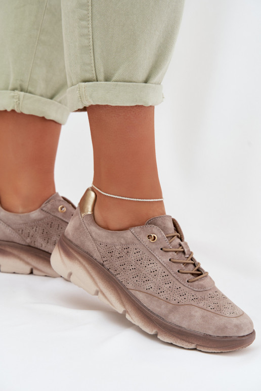 Zapatillas deportivas de mujer con elementos calados Sergio Leone SP-002 color marrón