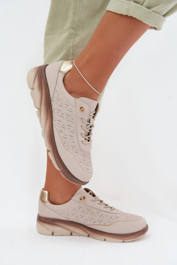 Zapatillas deportivas de mujer de piel con elementos calados Sergio Leone SP-002 color gris