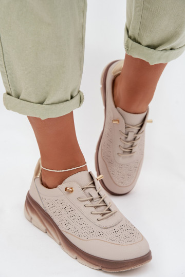 Zapatillas deportivas de mujer de piel con elementos calados Sergio Leone SP-002 color gris 2