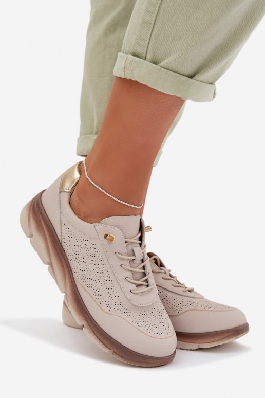 Zapatillas deportivas de mujer de piel con elementos calados Sergio Leone SP-002 color gris