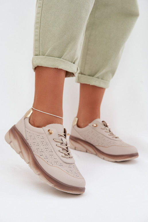 Zapatillas deportivas de mujer de piel con elementos calados Sergio Leone SP-002 color gris