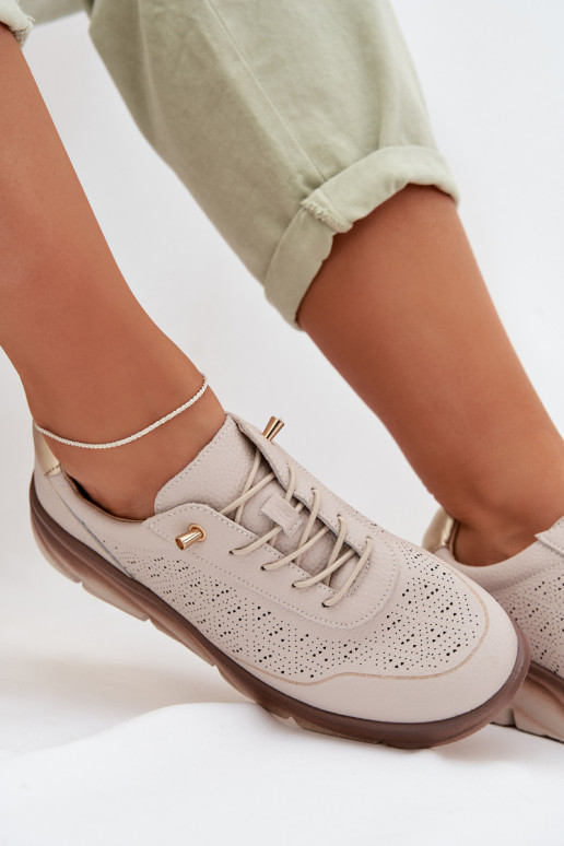 Zapatillas deportivas de mujer de piel con elementos calados Sergio Leone SP-002 color gris