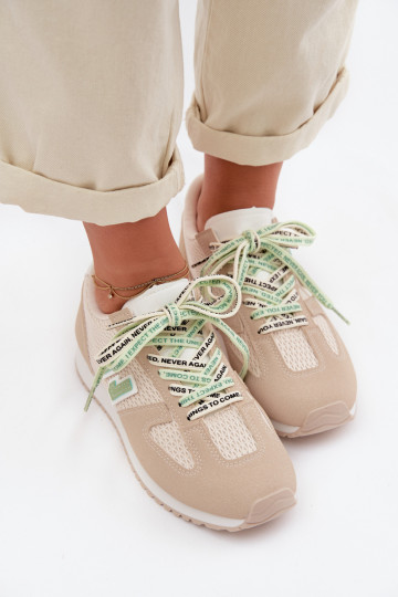 Zapatillas deportivas de mujer con cordones decorativos color arena Henira