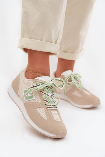 Zapatillas deportivas de mujer con cordones decorativos color arena Henira 2
