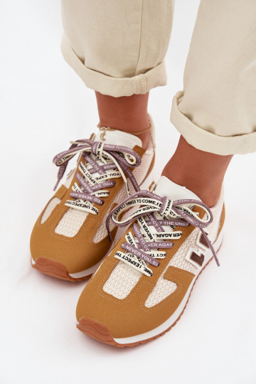 Zapatillas deportivas de mujer con cordones decorativos color amarillo Henira