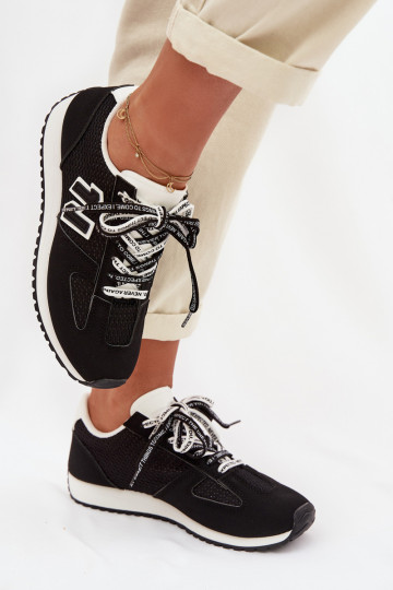 Zapatillas deportivas de mujer con cordones decorativos color negro Henira