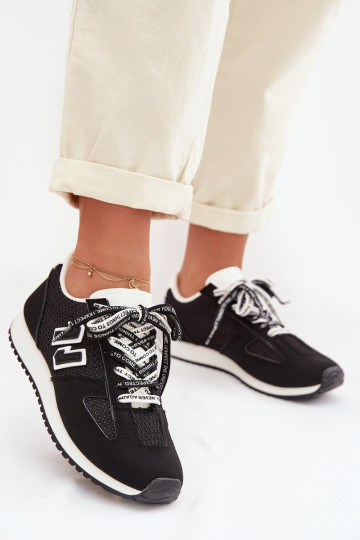 Zapatillas deportivas de mujer con cordones decorativos color negro Henira 2