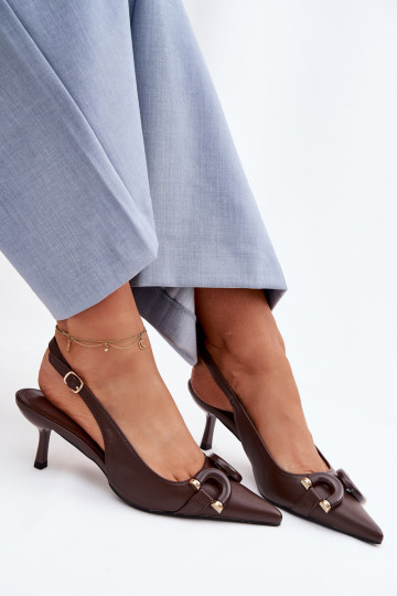 Sandalias de mujer con tacones delgados y detalles decorativos color chocolate Brienne