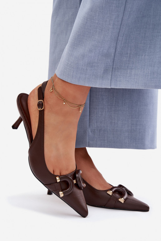 Sandalias de mujer con tacones finos Con decoraciones Detalem CzekoladoAe Brienne