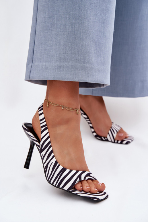 Sandalias de mujer con tacones finosde gamuza ecológicau Zebra Calvoria