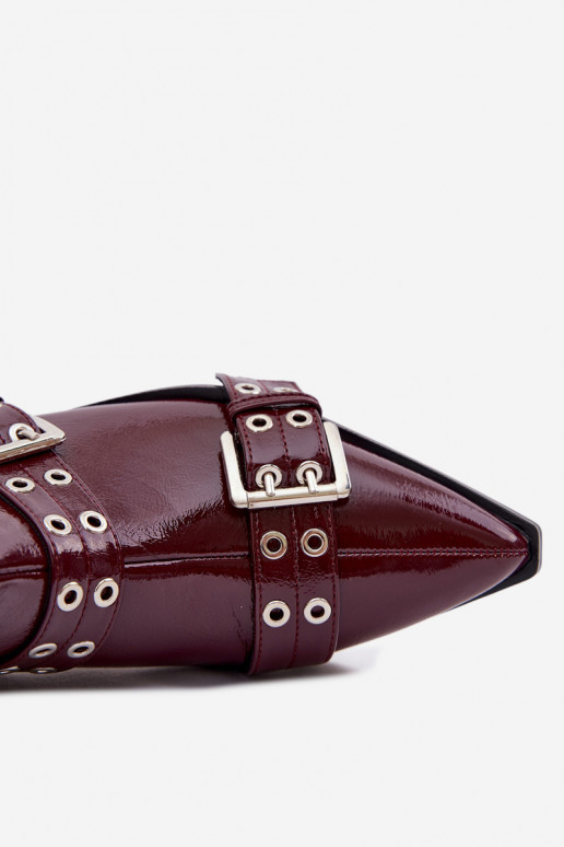 con efecto barniz Botas de mujer con tacones anchos con rayas I con hebillasmi borgoña Hamira