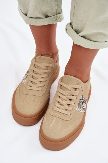 Zapatos deportivos para mujer con inserciones de piel de serpiente Big Star TT274298 color arena