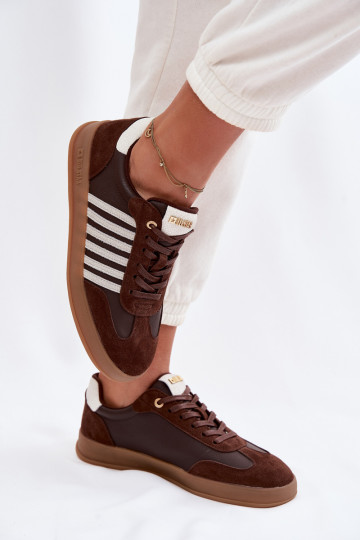 Zapatos deportivos para mujer de cuero natural y ante Big Star TT274715 color chocolate