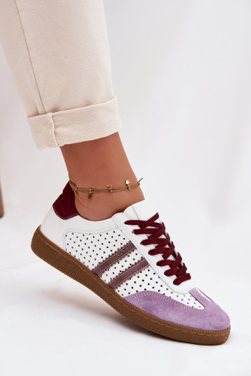 Zapatillas deportivas de piel sintética con elementos calados para mujeres Zazoo N1318 color blanco-violeta