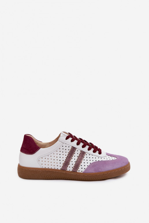 Zapatillas deportivas de piel sintética con elementos calados para mujeres Zazoo N1318 color blanco-violeta