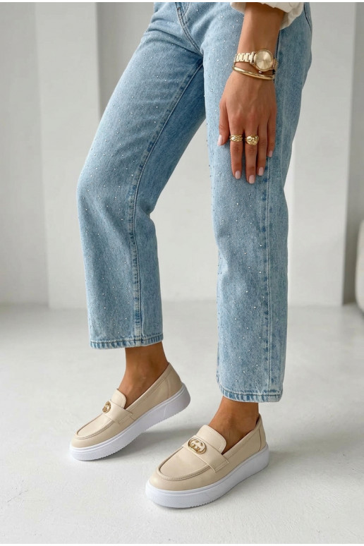 Piel Mocasines de plataforma de mujer Vinceza 39974 beige