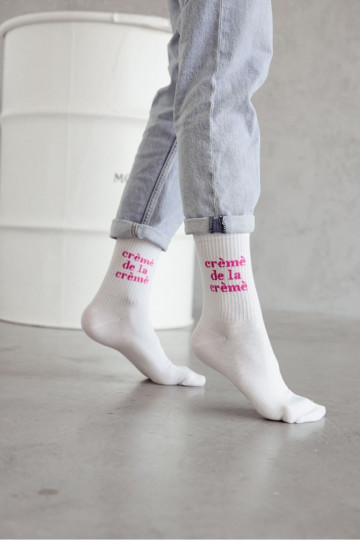 Medias de mujer de color blanco con patrón rosa Crème De La Crème