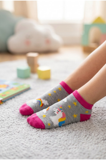 Medias infantiles Unicornios en color gris