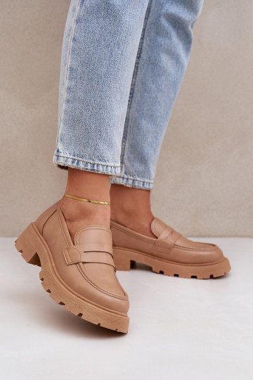 mocasines de mujer de cuero ecológico beige Sendall