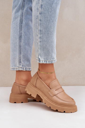 mocasines de mujer de cuero ecológico beige Sendall 2