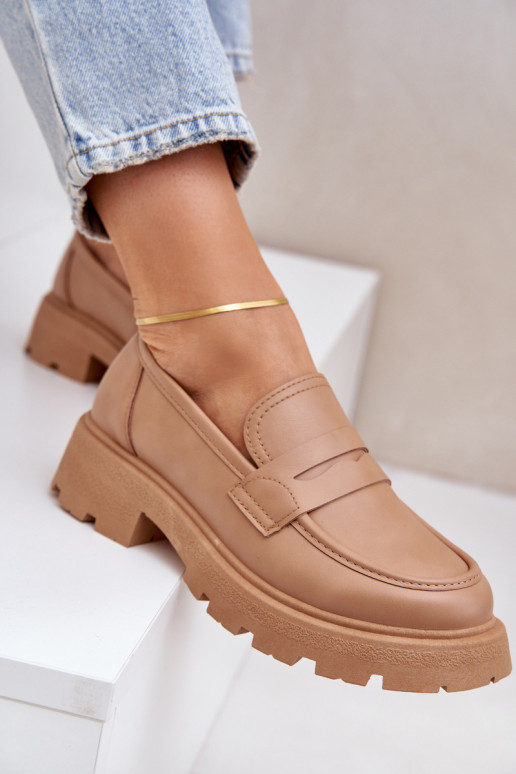 mocasines de mujer de cuero ecológico beige Sendall