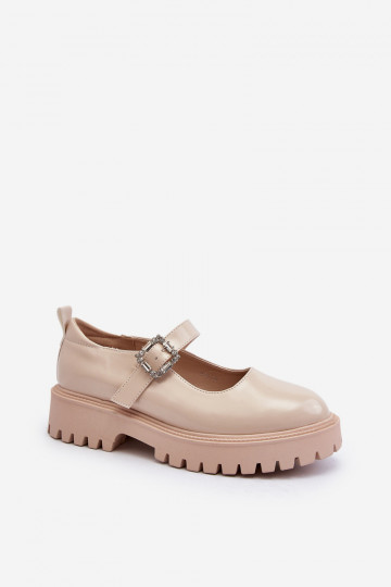 Zapatos de charol para mujer. para decorar con hebillas beige Lindnessa