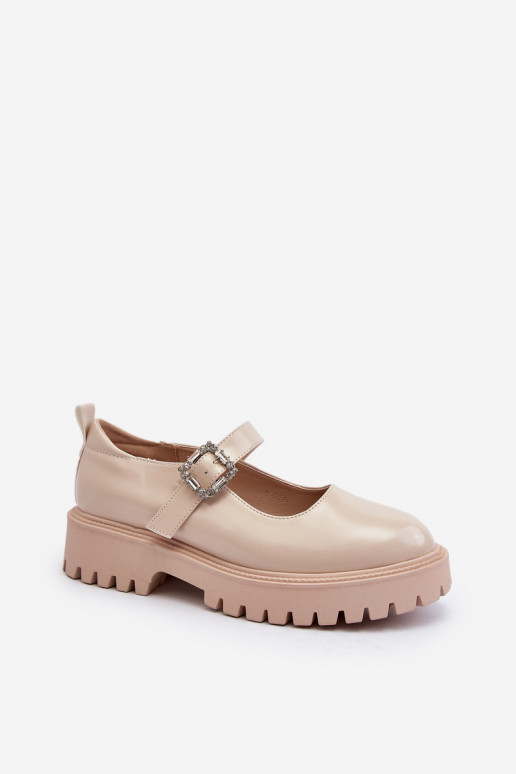 Zapatos de charol para mujer. para decorar con hebillas beige Lindnessa