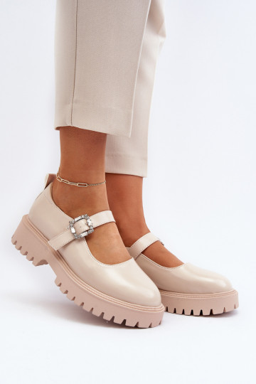 Zapatos de charol para mujeres con hebillas color arena Lindnessa 2