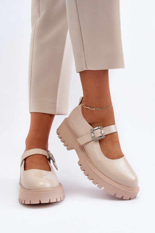 Zapatos de charol para mujer. para decorar con hebillas beige Lindnessa