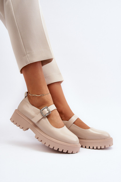 Zapatos de charol para mujer. para decorar con hebillas beige Lindnessa