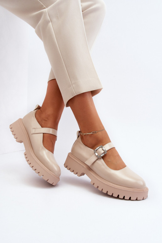 Zapatos de charol para mujer. para decorar con hebillas beige Lindnessa