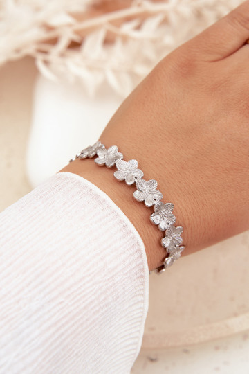 Pulsera de acero inoxidable con motivos florales color plata