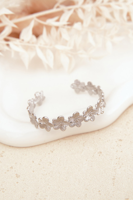 Una pulsera Femenino de acero inoxidable con motivos floralesuszki color plata